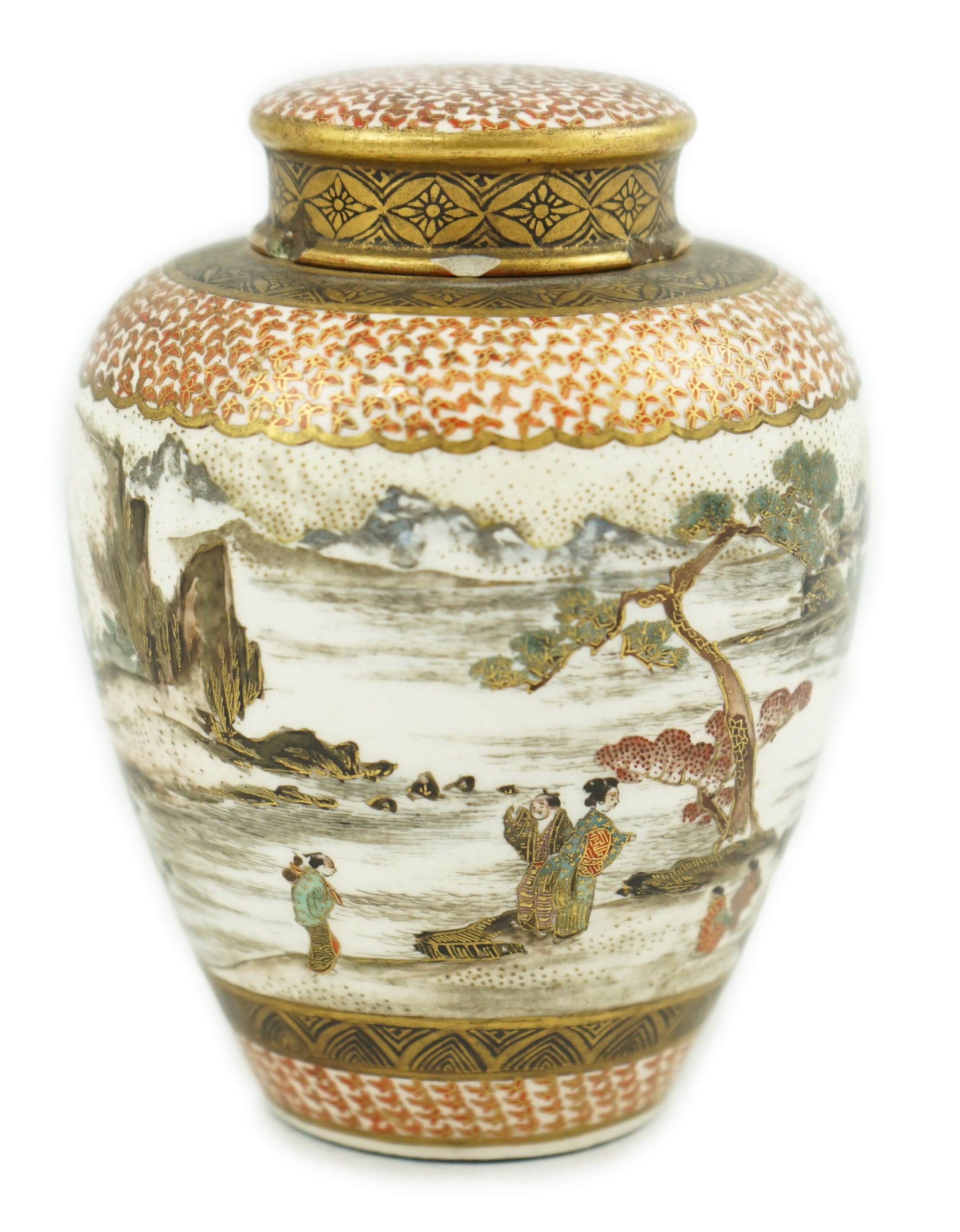 A Japanese Satsuma ovoid jar and cover, by Kinkozan, Meiji period